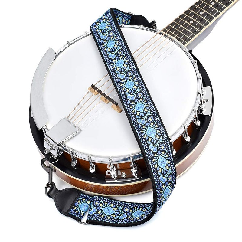 CLOUDMUSIC Purse Banjo Strap Guitar Strap For Handbag Purse Jacquard Woven With Leather Ends And Metal Clips(Blue Pattern) - Image 2